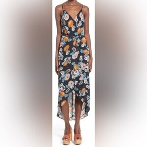 ASTR| Pretty Blue & Orange Floral Maxi Spaghetti Strap Dress w/Hi/Low Slit Sz XS